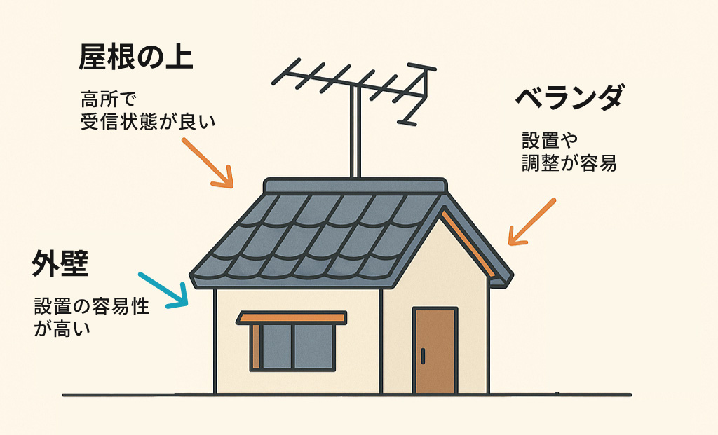 推奨されるアンテナ設置場所の図解