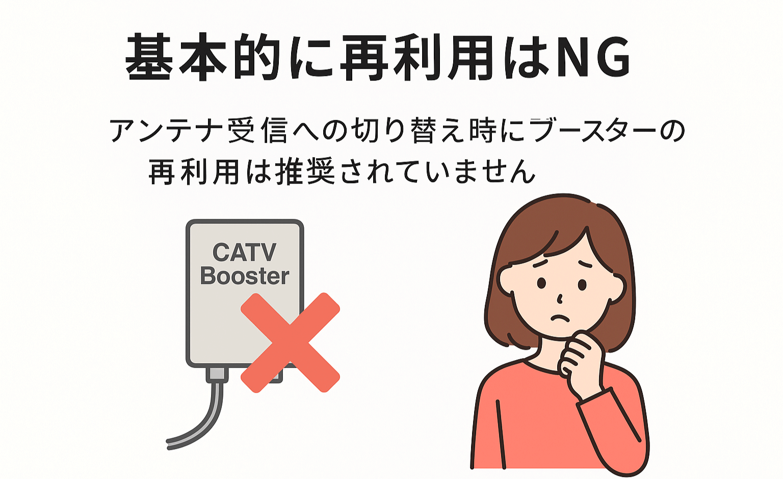 基本的にケーブルテレビのブースターの再利用はNG