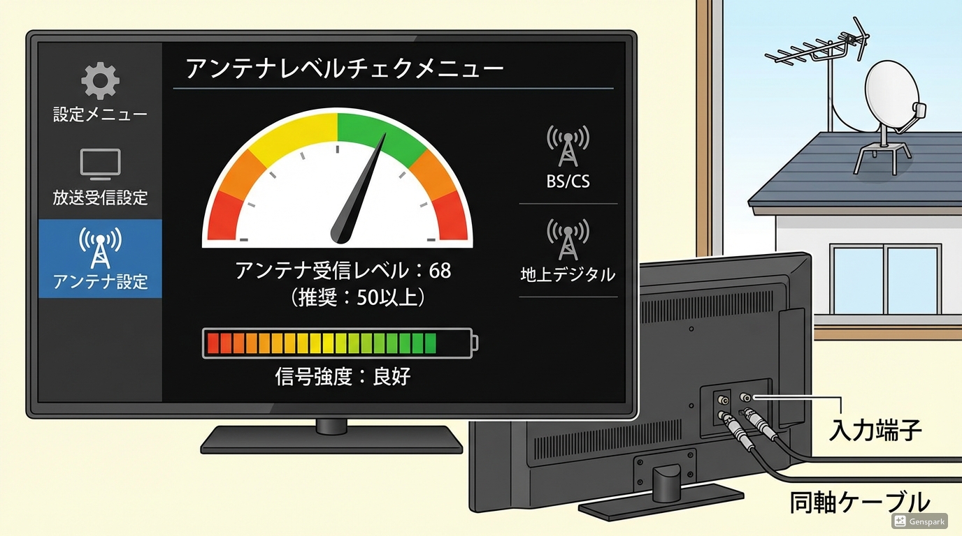 
テレビのアンテナレベル確認画面を表現するイラスト