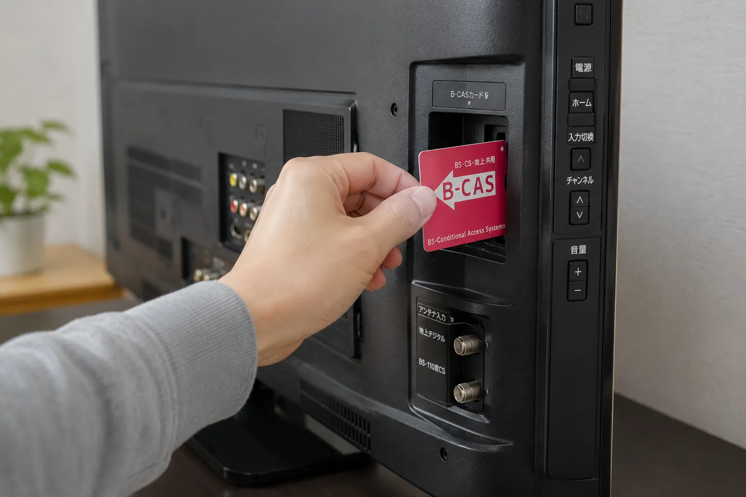 テレビのB-CASカードを確認している様子