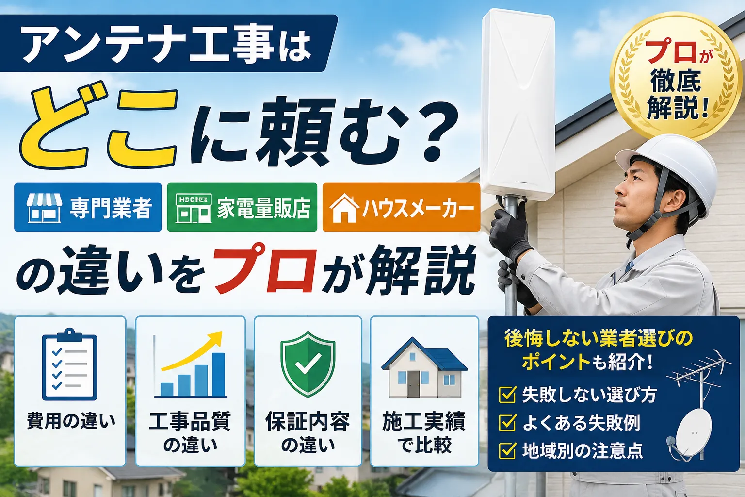 テレビアンテナ工事の依頼先を比較しているイメージ画像