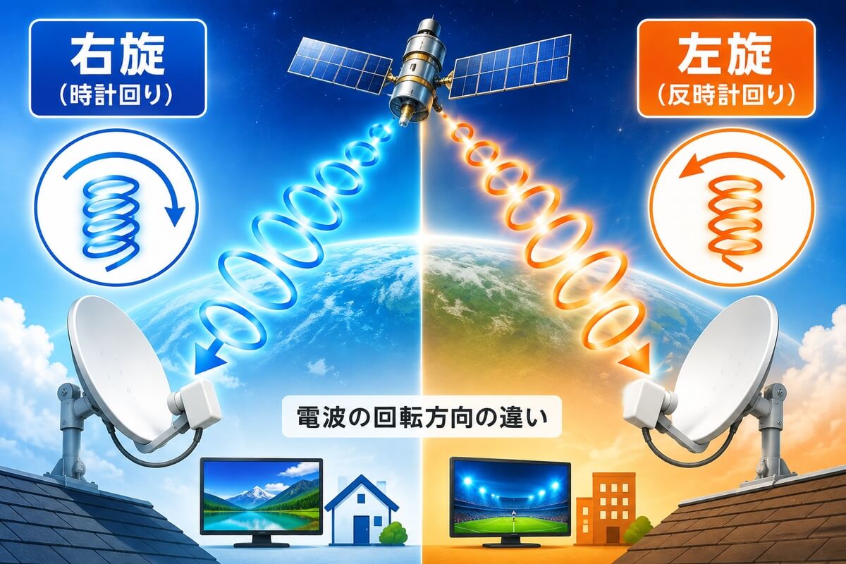 衛星偏波の回転方向比較インフォグラフィック