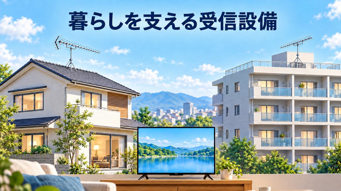 戸建て住宅と集合住宅の屋上にあるテレビ受信用アンテナのイメージ